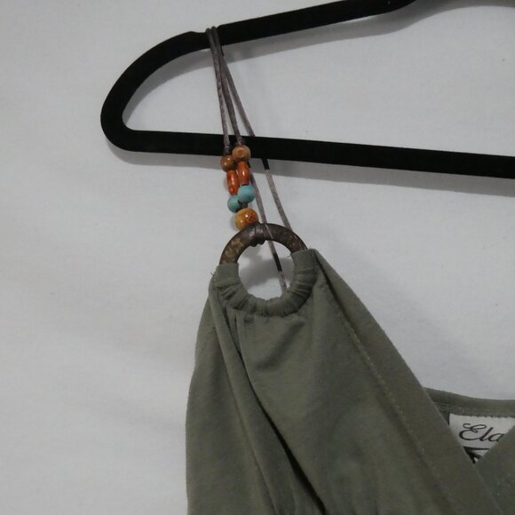 ELAN | small | Khaki Top with Beaded Straps - Picture 3 of 12